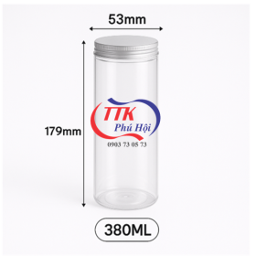 Hũ nhựa nắp nhôm vặn 380ml đựng mứt dừa, mứt tắc