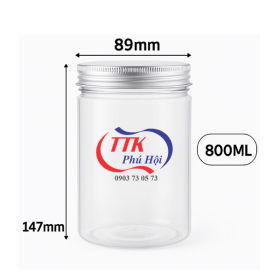 Hũ nhựa nắp nhôm vặn 800ml đựng đậu phộng, ngũ cốc