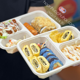 Khay nhựa đựng cơm 3 ngăn trắng