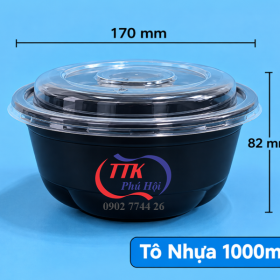 Tô nhựa đựng bún, súp, phở đế đen 1000ml