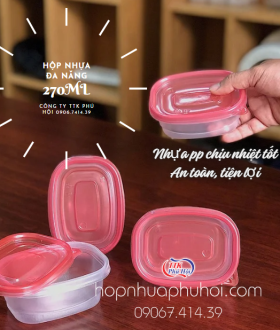 Hộp nhựa đa năng nắp đỏ dung tích 9oz (270ml) - An toàn, tiện lợi 