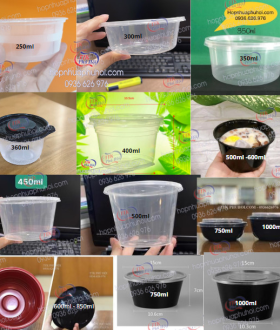 Hộp nhựa tròn 250ml, 300ml, 350ml, 400ml, 500ml, 600ml, 700ml, 1000ml, …. giá rẻ tại TP.HCM