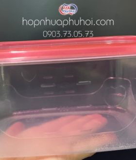 Hộp nhựa trong nắp đỏ 1900ml đựng salad, trái cây