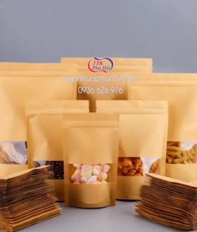 Túi zip giấy kraft có cửa sổ giá rẻ, chất lượng