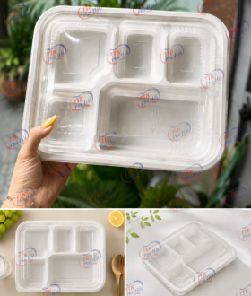 Hộp cơm nhựa 5 ngăn trắng giá rẻ