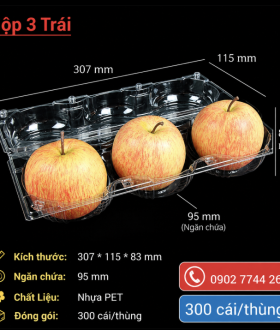 Hộp nhựa đựng trái cây 3 trái táo, lê, đào, xuân đào
