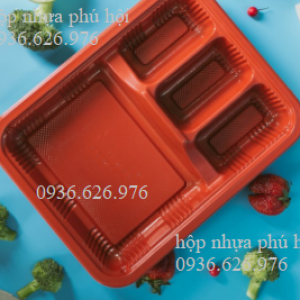 KHAY NHỰA 4 NGĂN ĐỎ ĐEN HT10