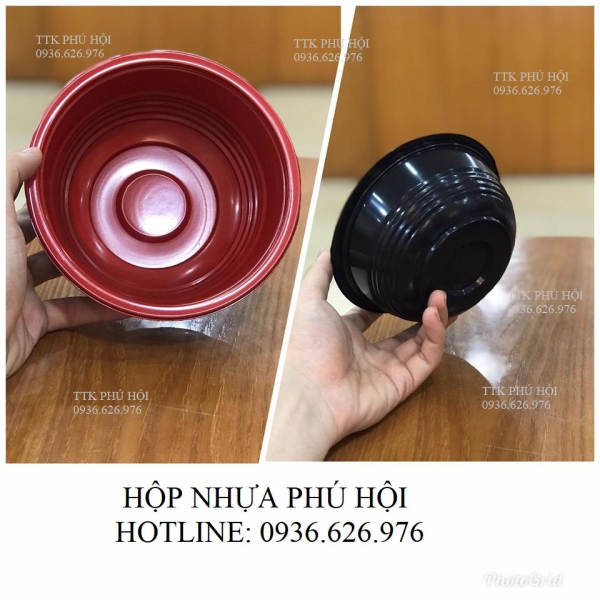 Tô nhựa đỏ đen 600ml