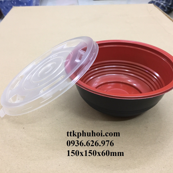 Tô nhựa đỏ đen 600ml