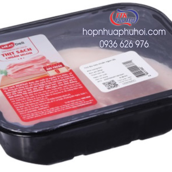 Khay nhựa đen đựng thịt seal màng