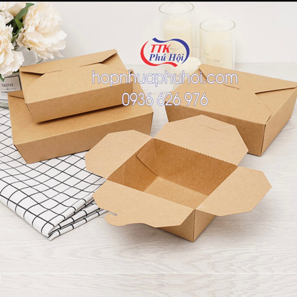 Hộp giấy Kraft nắp gài đựng thức ăn