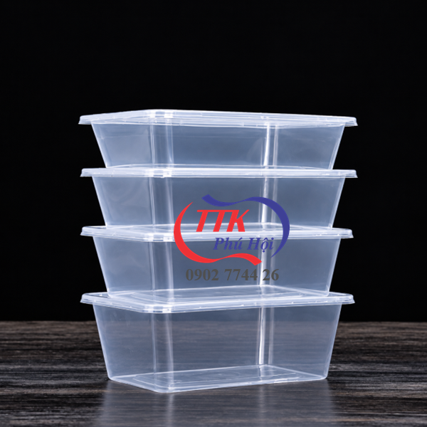 Hộp nhựa chữ nhật đen đựng trái cây, thịt, hải sản, sushi...650ml