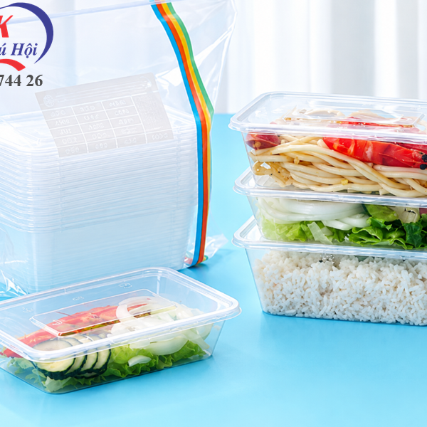 Hộp nhựa chữ nhật đen đựng trái cây, thịt, hải sản, sushi...650ml