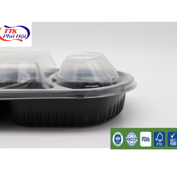 Hộp nhựa đế đen đựng cơm 3 ngăn cao cấp