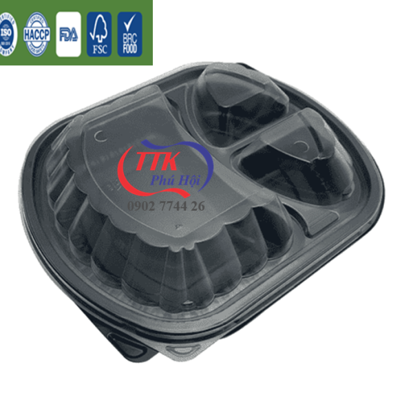 Hộp nhựa đế đen đựng cơm 3 ngăn cao cấp