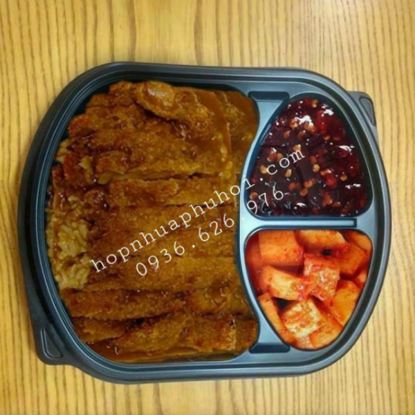 Hộp nhựa đế đen đựng cơm 3 ngăn cao cấp