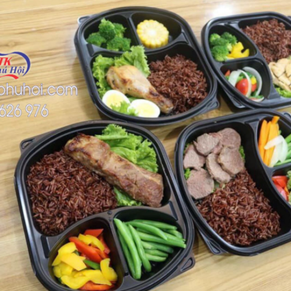 Hộp nhựa đế đen đựng cơm 3 ngăn cao cấp