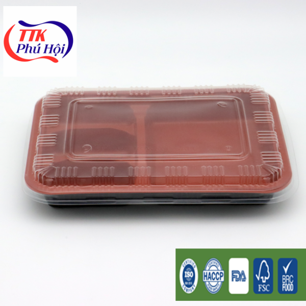 Hộp nhựa đựng cơm 4 ngăn đỏ đen cao cấp