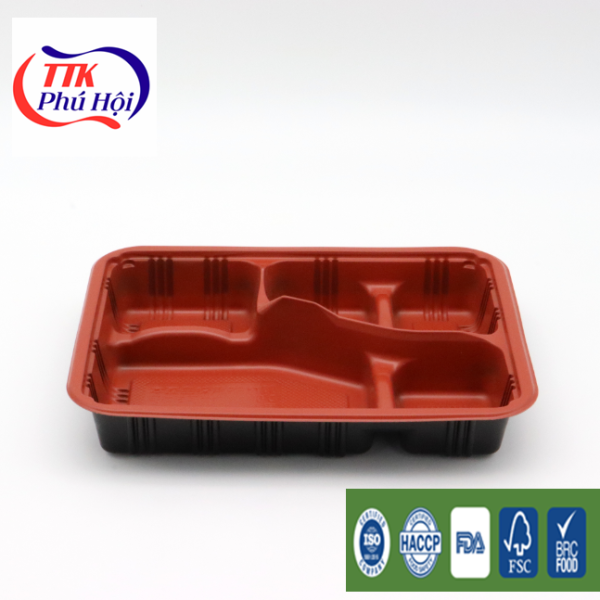 Hộp nhựa đựng cơm 5 ngăn đỏ đen cao cấp