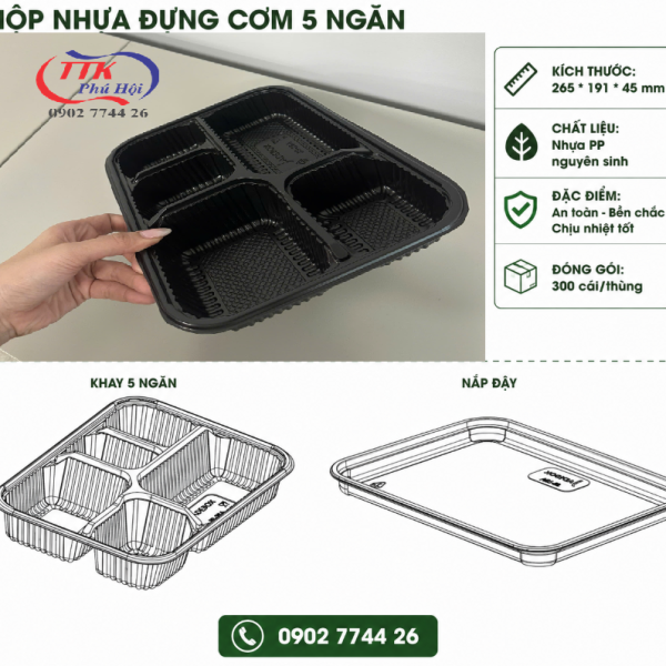 Hộp nhựa đựng cơm 5 ngăn JB 26A Jadebox