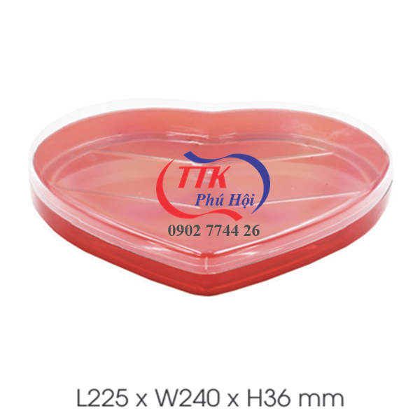 Hộp nhựa trái tim đế đỏ nắp trong đựng kẹo, chocolate