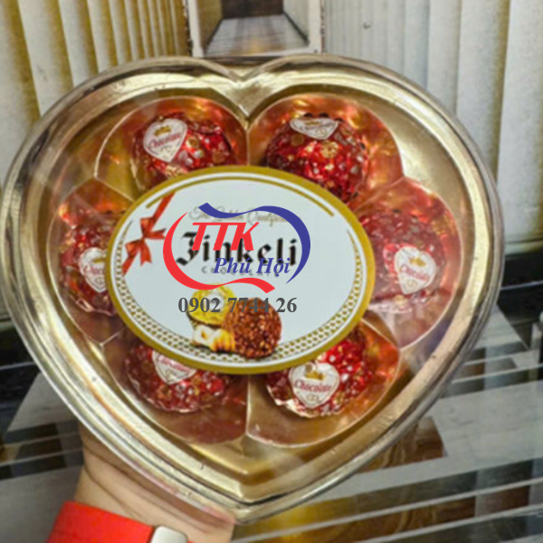 Hộp nhựa trái tim đế đỏ nắp trong đựng kẹo, chocolate