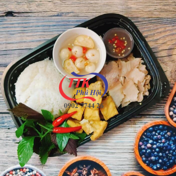 Hộp nhựa đế đen nắp trong đựng gà, vịt, chim, heo quay