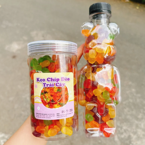 Hũ nhựa nắp nhôm vặn 350ml đựng kẹo dẻo, kẹo me