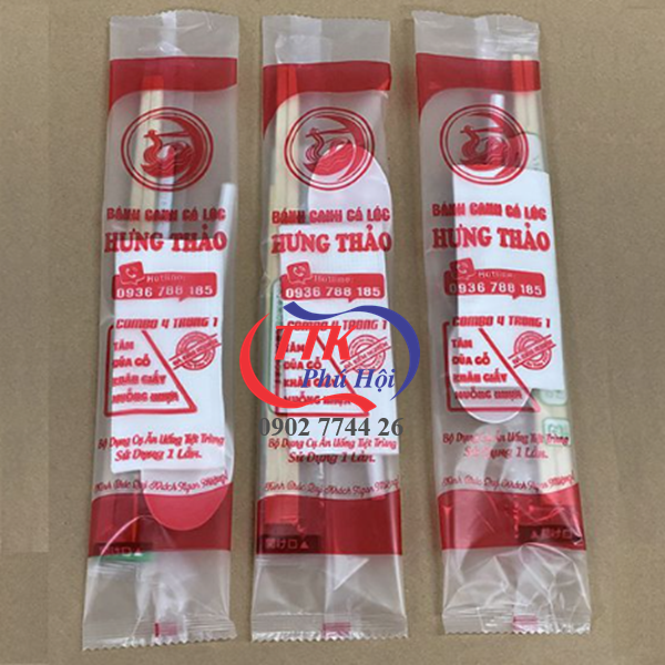 In túi combo muỗng đũa tăm giấy dùng 1 lần