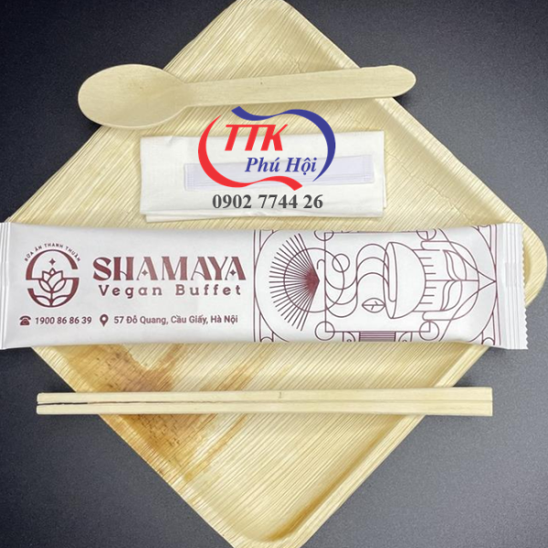 In vỏ combo muỗng đũa tăm giấy nhà hàng
