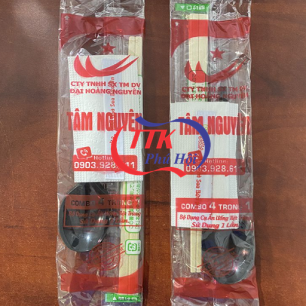 In vỏ combo muỗng đũa tăm giấy nhà hàng