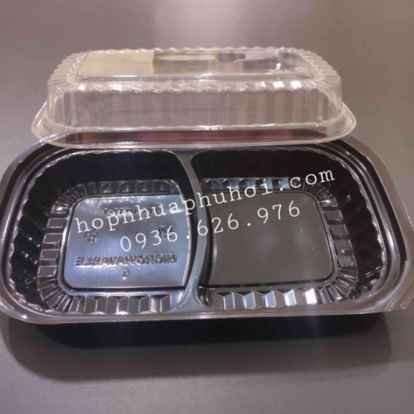 Khay nhựa đựng cơm 2 ngăn đều