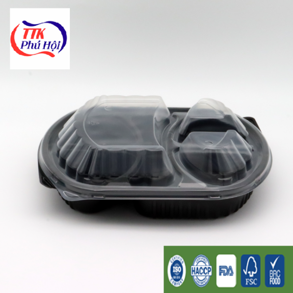 Khay nhựa đựng cơm 3 ngăn trắng