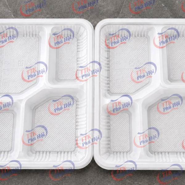 Khay nhựa đựng cơm 4 ngăn trắng
