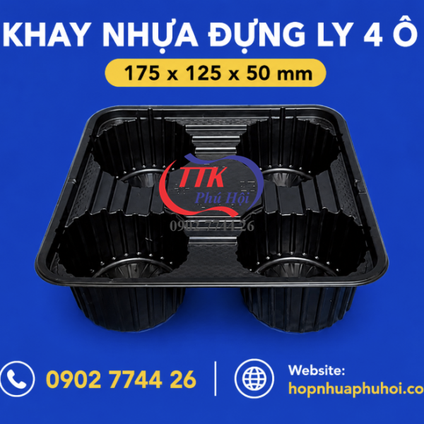 Khay nhựa đựng ly 4 ô