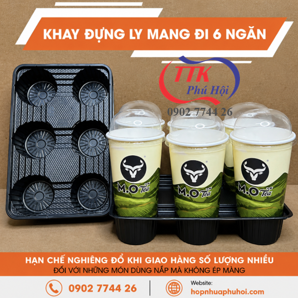 Khay nhựa đựng ly 6 ô