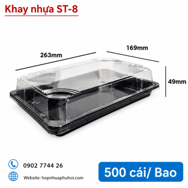 Khay nhựa đựng sushi, bánh, hải sản, trái cây ST8