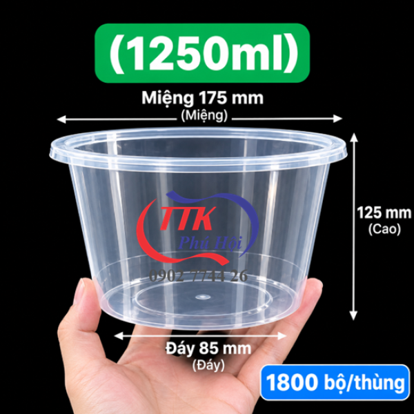Thố nhựa chịu nhiệt đựng phở, hủ tiếu, cháo... 1250ml