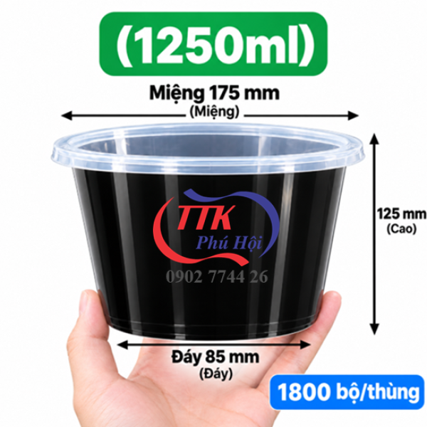 Thố nhựa đen chịu nhiệt đựng phở, hủ tiếu, cháo... 1250ml