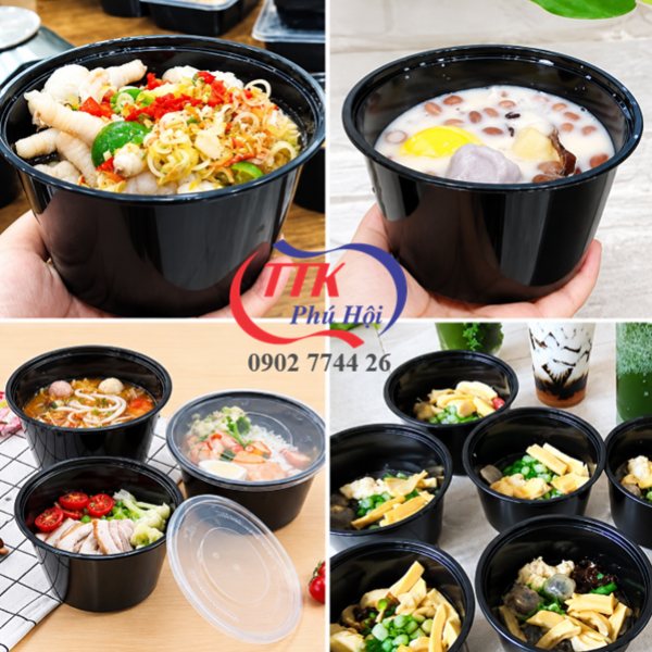 Thố nhựa đen chịu nhiệt đựng phở, hủ tiếu, cháo... 1250ml