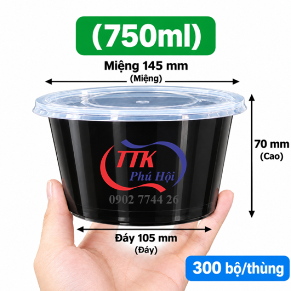 Thố nhựa đen đựng phở, hủ hiếu...750ml
