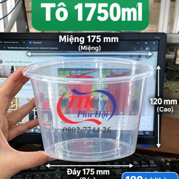 Thố nhựa dùng 1 lần đựng phở, cháo, mì, lẩu... 1750ml