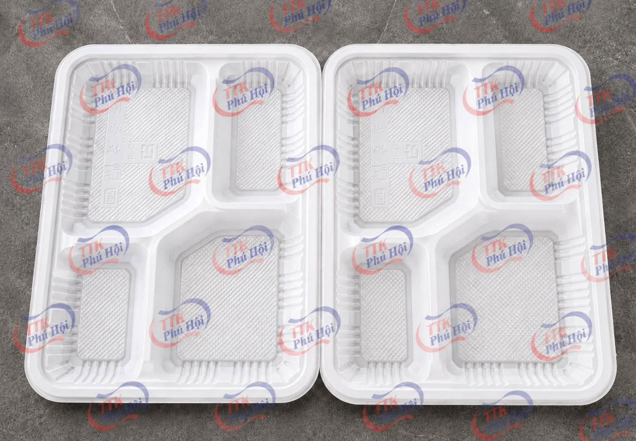 Hộp cơm 4 ngăn dùng một lần trắng