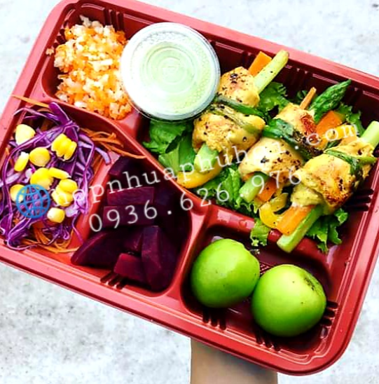 Hộp cơm 5 ngăn đỏ đen
