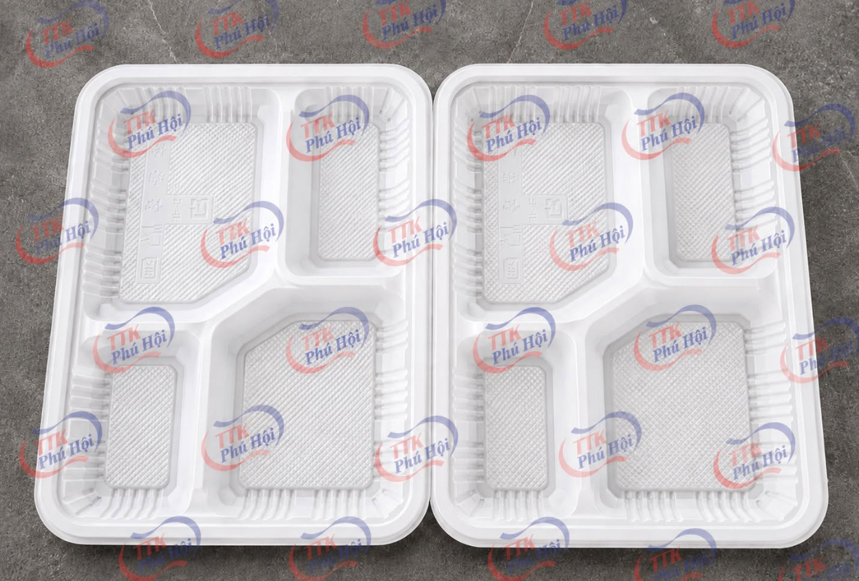 Hộp cơm nhựa 4 ngăn trắng giá sỉ