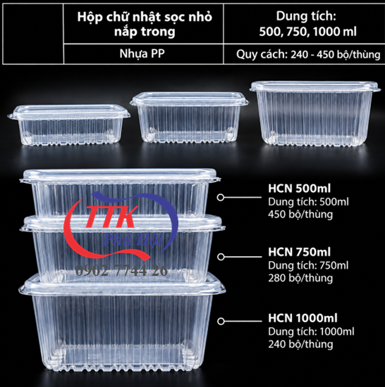 Hộp nhựa chữ nhật đa năng đựng trái cây, hải sản, bánh, sushi...