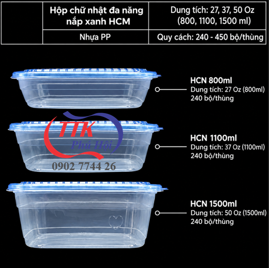Hộp nhựa chữ nhật đa năng đựng trái cây, rau củ, thịt, hải sản...