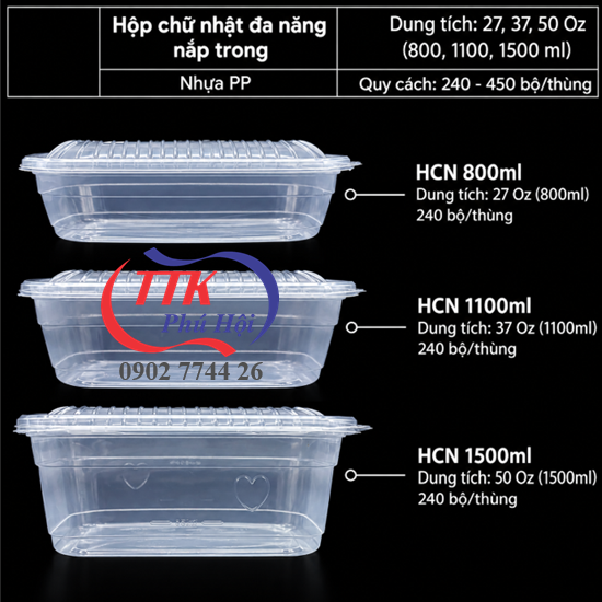 Hộp nhựa chữ nhật đa năng đựng trái cây, rau củ, thịt, hải sản...