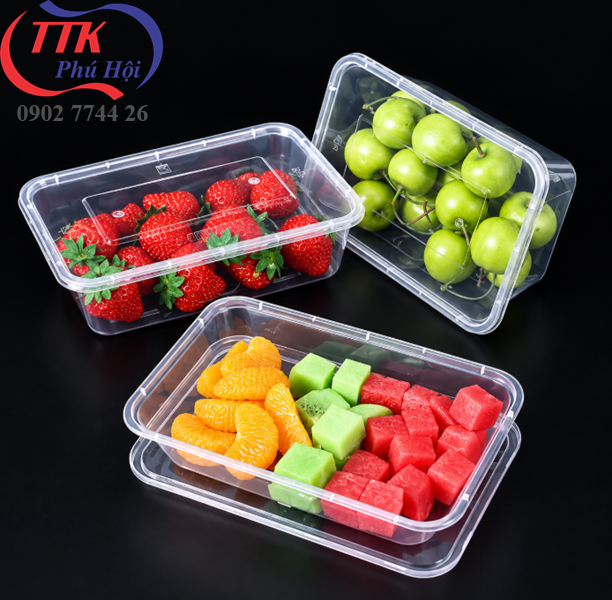 Hộp nhựa chữ nhật đựng cơm, bún, mì cháo, bánh 500ml