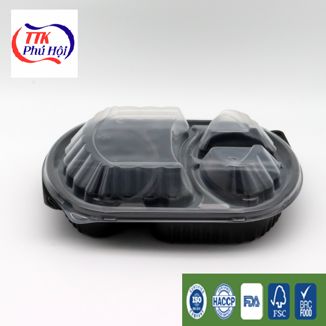 Hộp nhựa đế đen đựng cơm 3 ngăn cao cấp